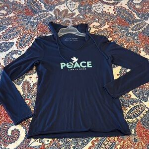 NWOT-Life Is Good Blue Peace Graphic Long Sleeve w/ Hood